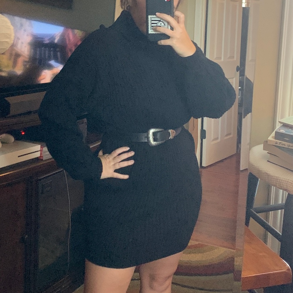 NWOT Black Turtleneck Dress with Balloon Sleeves